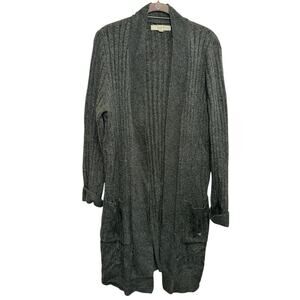 LOFT Charcoal Ribbed Long Cardigan Large Cozy Capsule Aesthetic Open Front